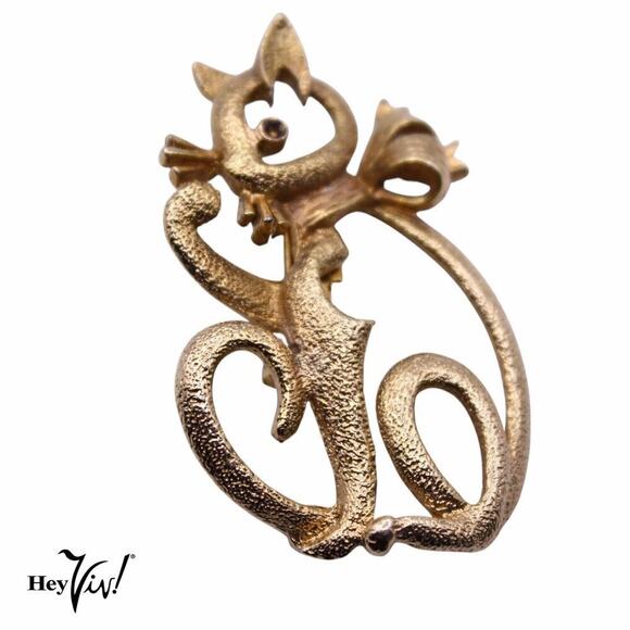 Vintage Cat Pin Brooch w Detailed Cut Out Design 2" Top to Bottom - Hey Viv - Picture 1 of 5